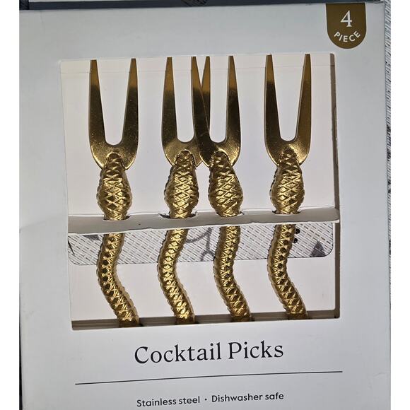 No.1 New Threshold Snake Cocktail Picks – 4pc Gold Stainless Steel - Picture 4 of 6